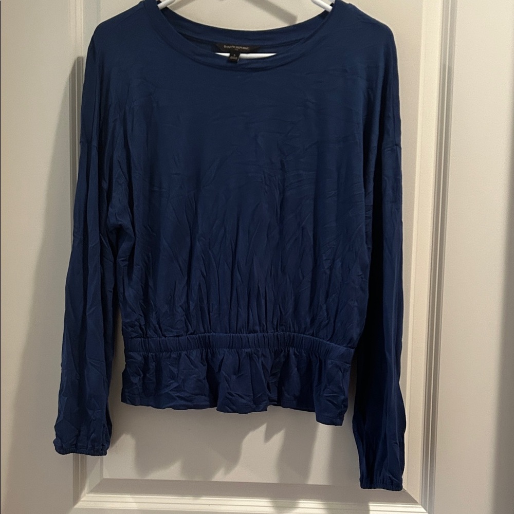 Banana Republic Blue Long-Sleeve stretchy Tee Top elastic @waist & @cuff size S